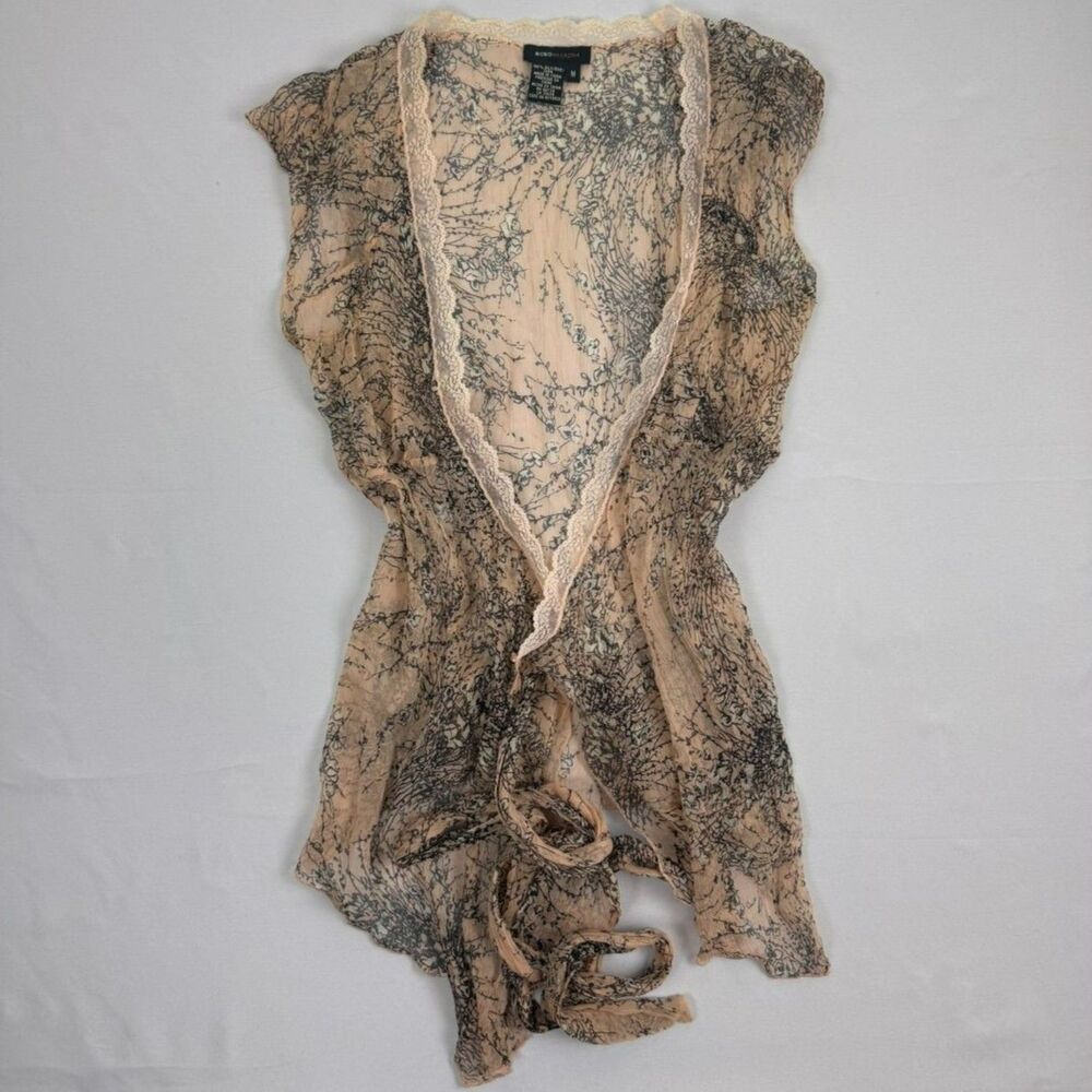 BCBGMAXAZRIA Women's 100% Silk Semi Sheer Wrap Blouse - M